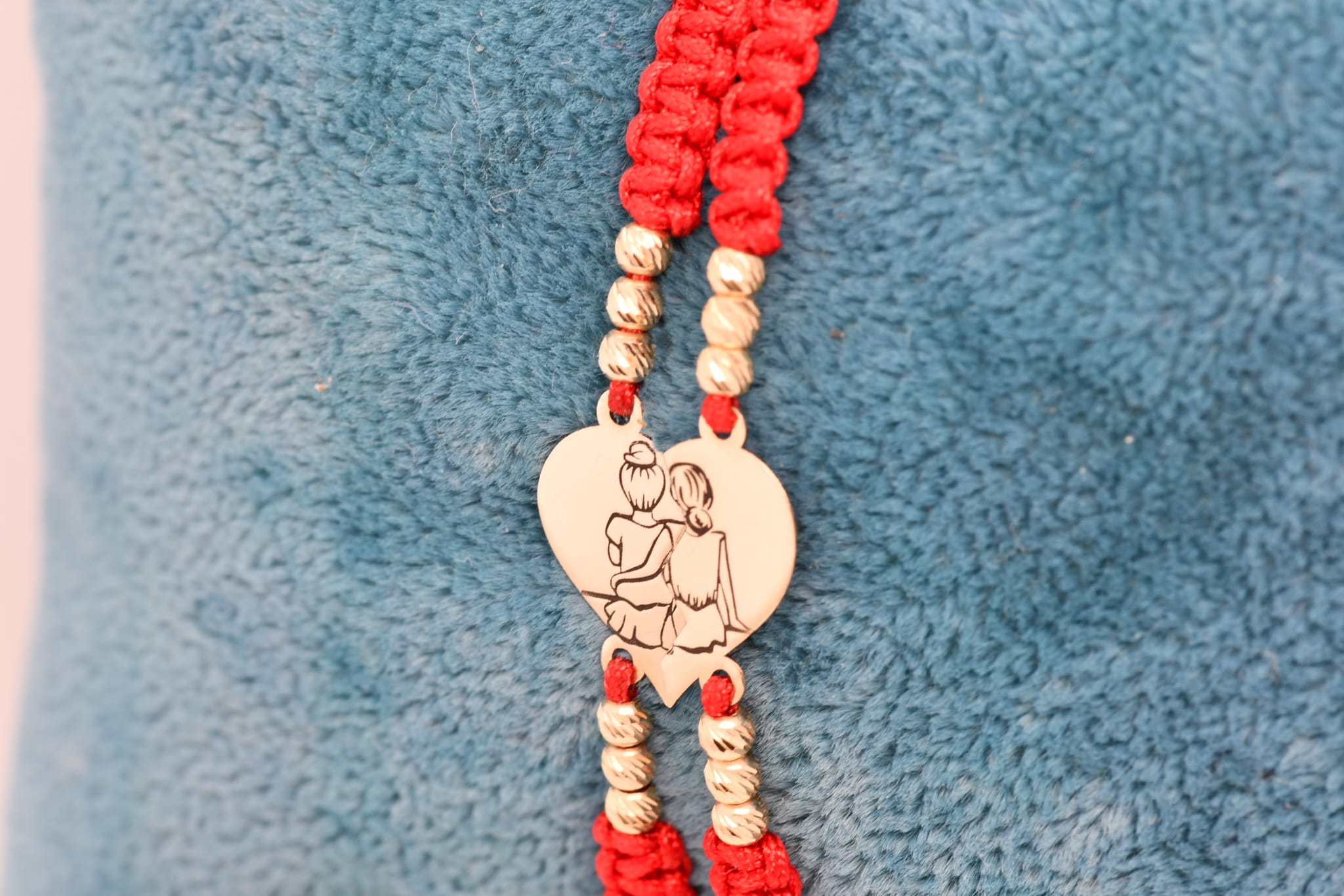 14K Gold Friends & Sisters Heart Red String Bracelets – Set of 2