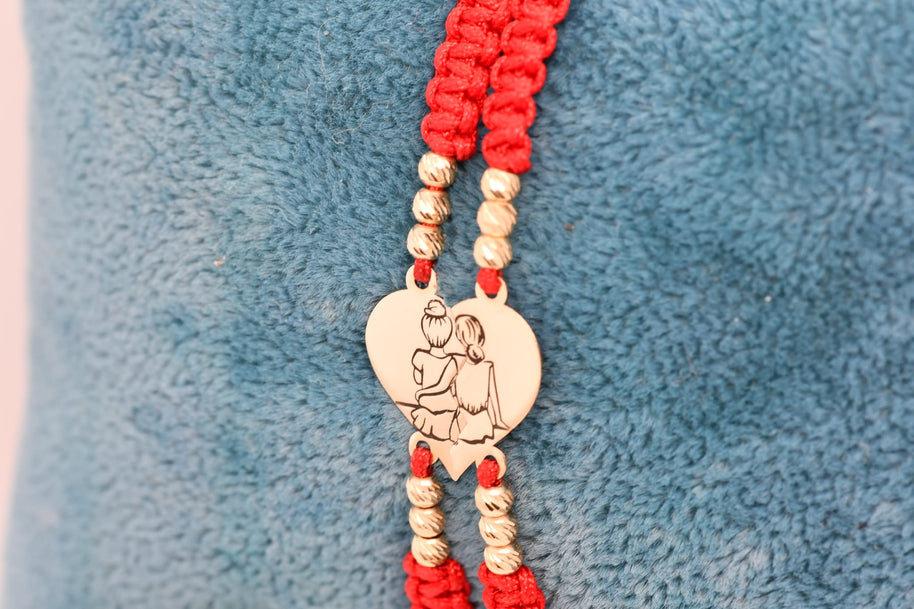 14K Gold Friends & Sisters Heart Red String Bracelets – Set of 2