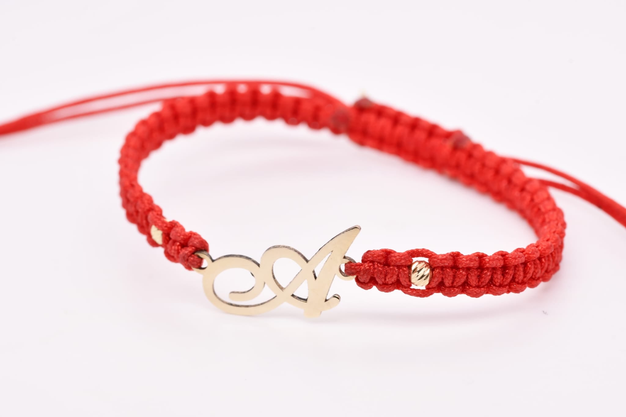 14K Gold Initial Red String Bracelet – Personalised & Adjustable