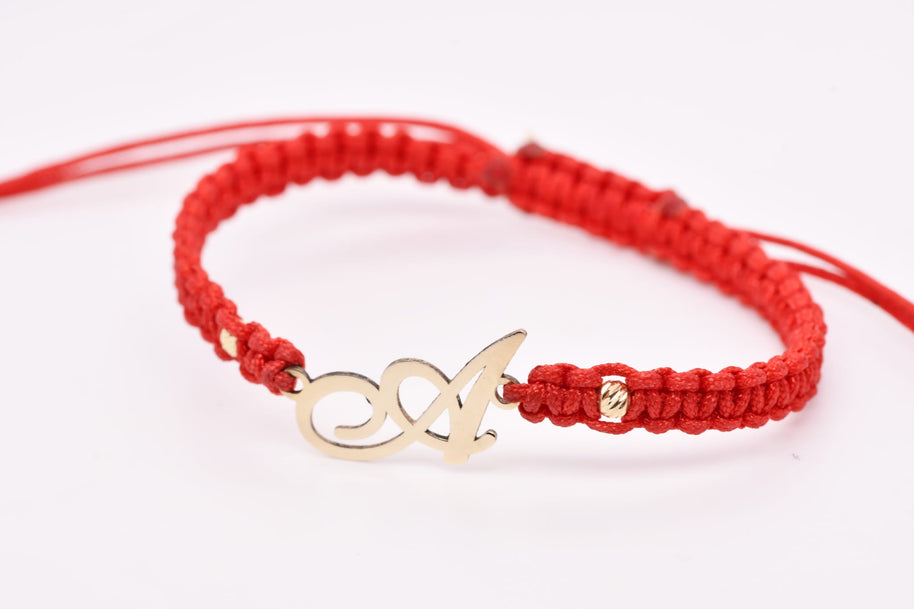 14K Gold Initial Red String Bracelet – Personalised & Adjustable