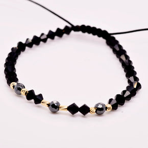 14K Gold Black Crystal & Hematite Bracelet – Adjustable