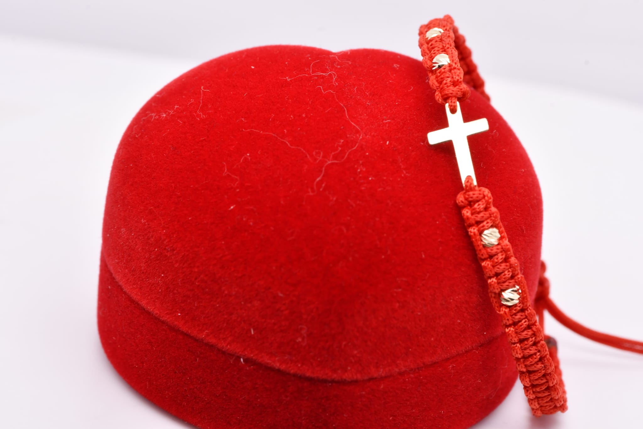 14K Gold Cross Red String Bracelet – Adjustable