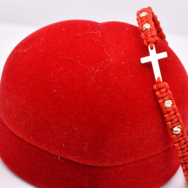 14K Gold Cross Red String Bracelet – Adjustable