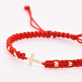 14K Gold Cross Red String Bracelet – Adjustable