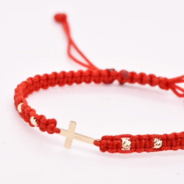 14K Gold Cross Red String Bracelet – Adjustable