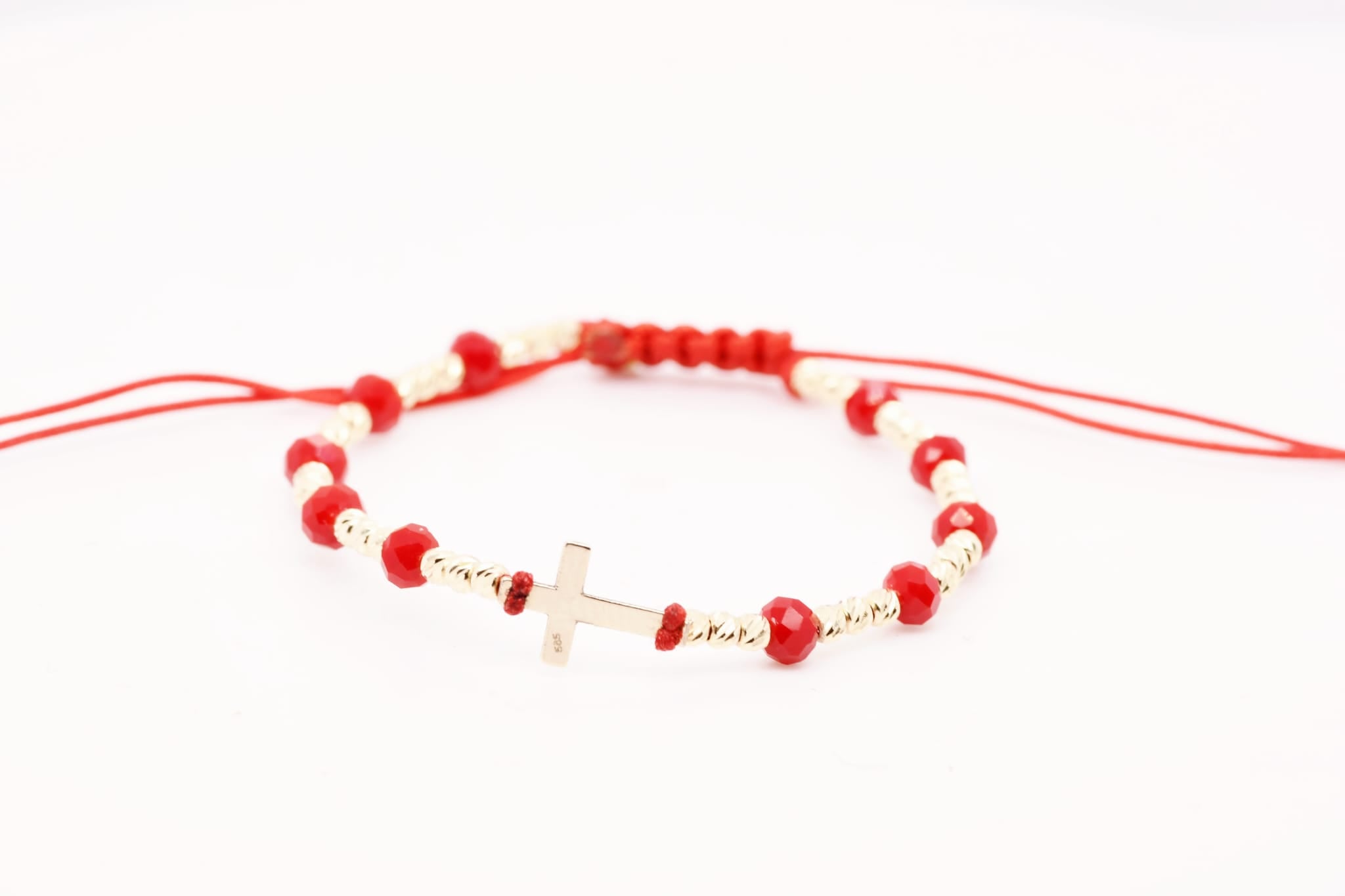 14K Gold Cross Red Crystal & Gold Bracelet – Adjustable