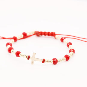14K Gold Cross Red Crystal & Gold Bracelet – Adjustable