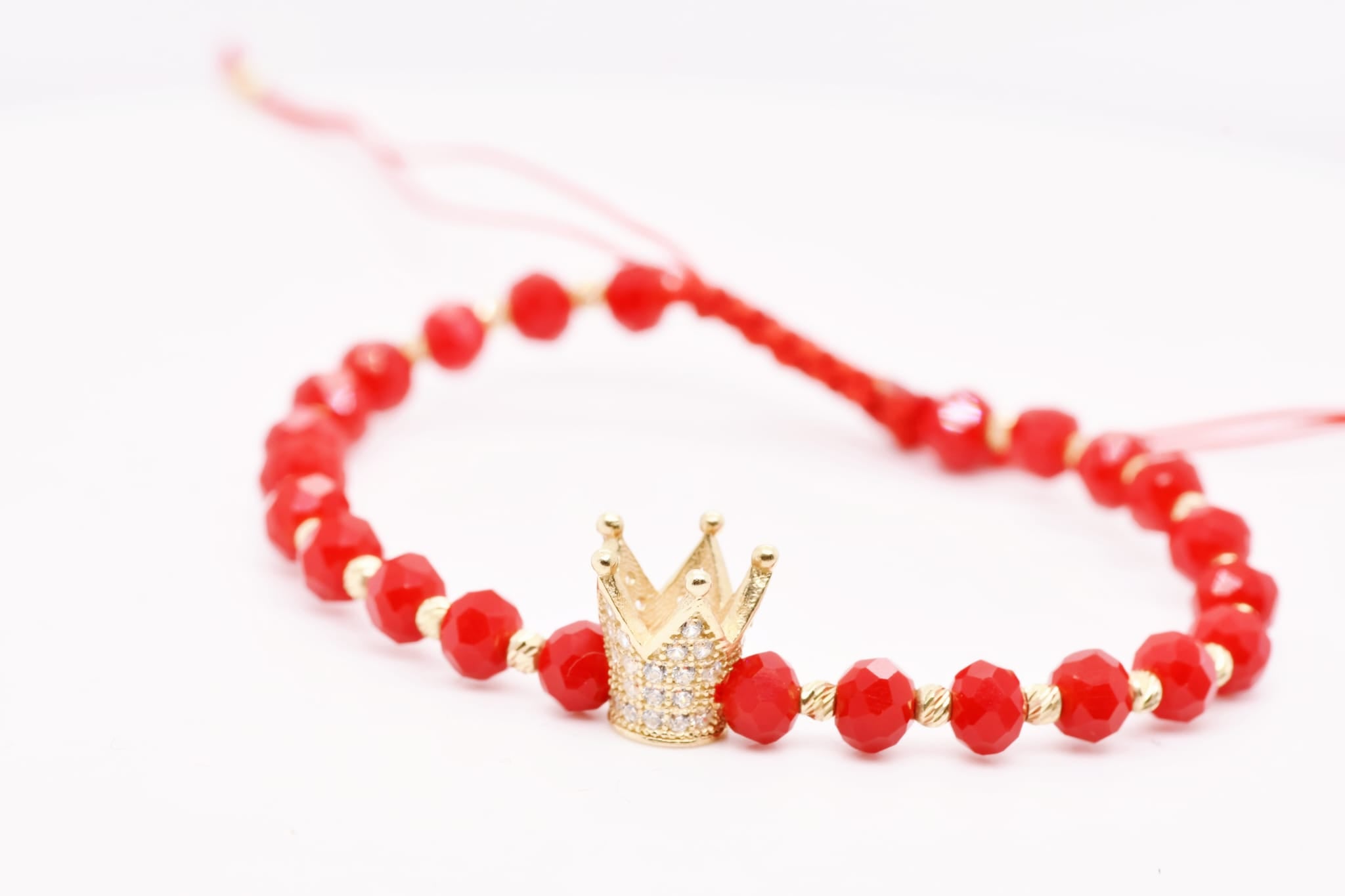 14K Gold Crown Red Crystal Bracelet – Adjustable