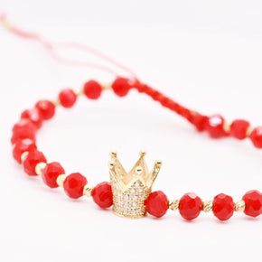 14K Gold Crown Red Crystal Bracelet – Adjustable