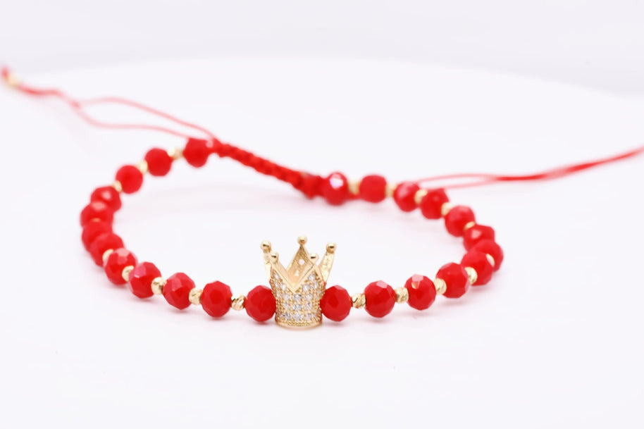 14K Gold Crown Red Crystal Bracelet – Adjustable