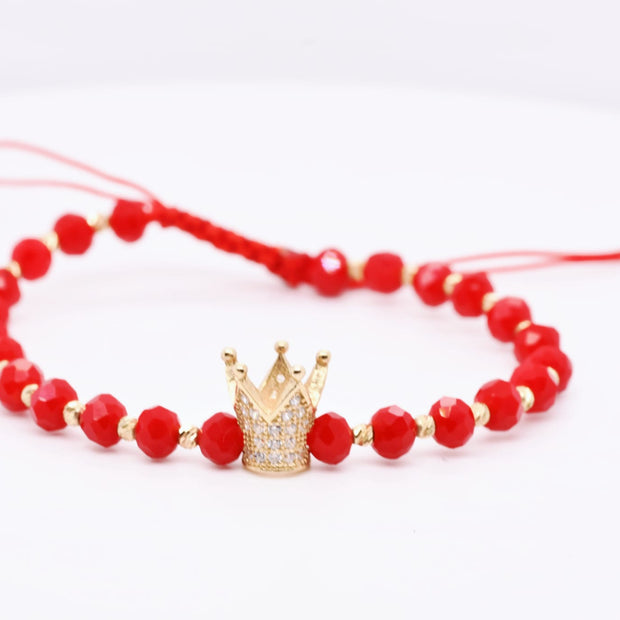 14K Gold Crown Red Crystal Bracelet – Adjustable