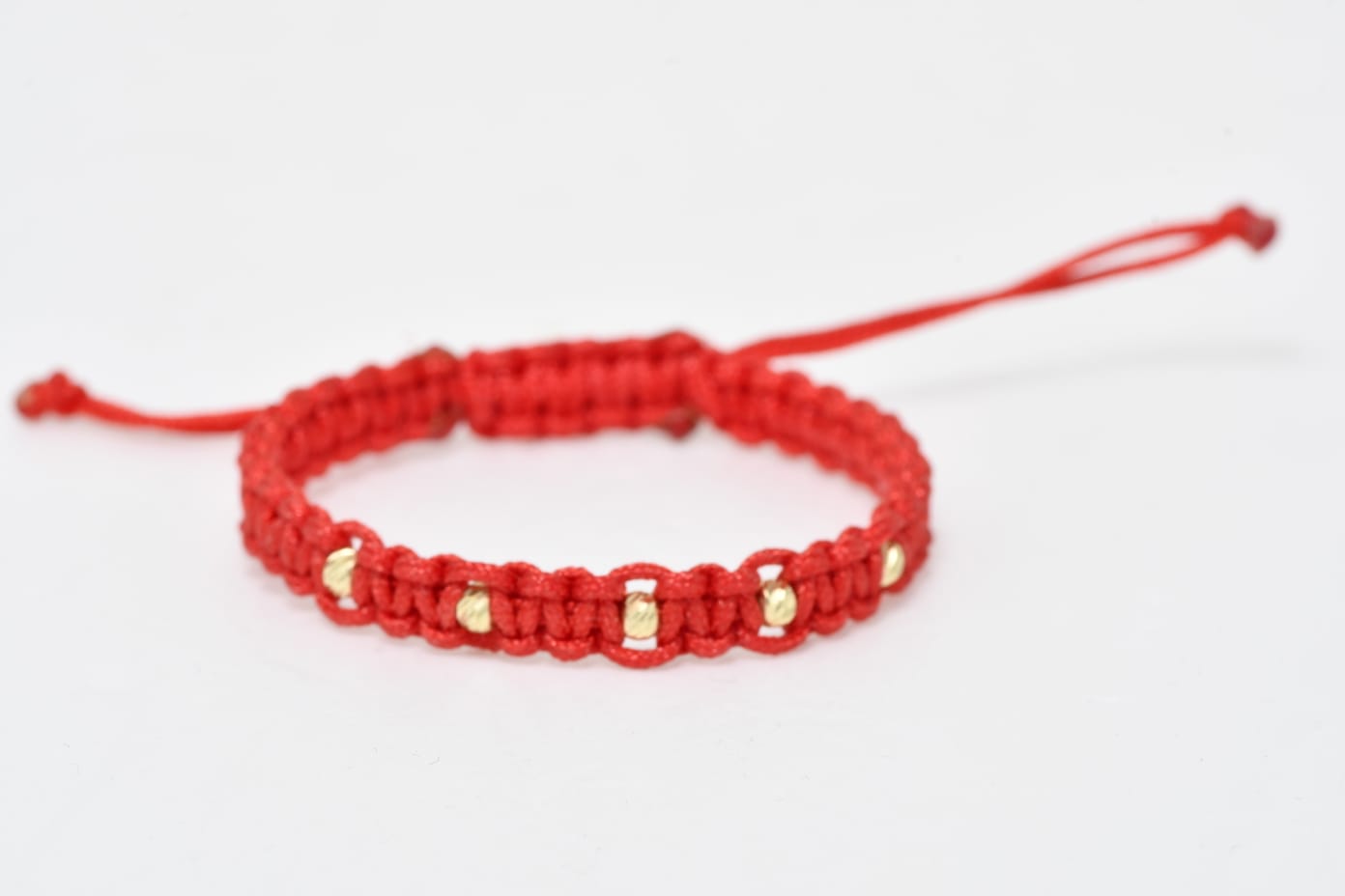 14K Gold Bead Wide Red Macramé Bracelet – Adjustable
