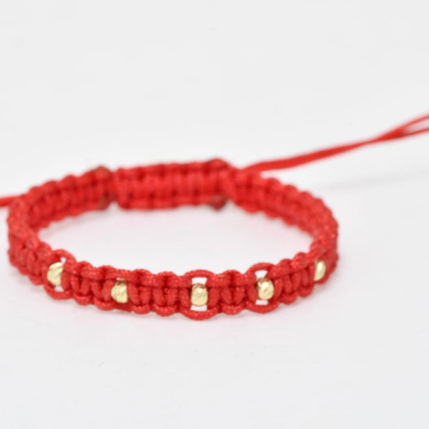 14K Gold Bead Wide Red Macramé Bracelet – Adjustable
