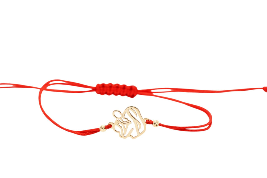14K Gold Mother & Child Silhouette Red String Bracelet – Adjustable