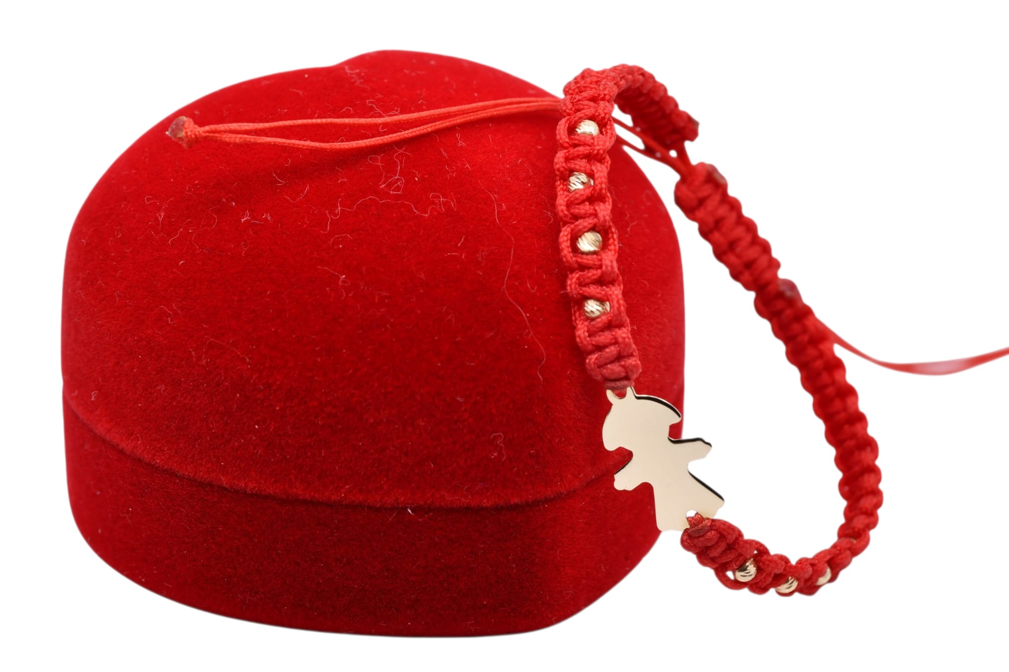 14K Gold Girl Silhouette Red Macramé Bracelet – Engravable & Adjustable
