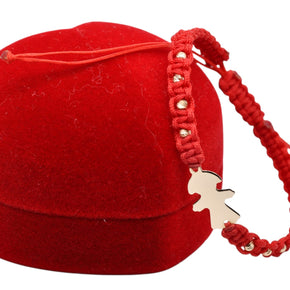 14K Gold Girl Silhouette Red Macramé Bracelet – Engravable & Adjustable
