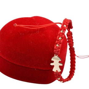 14K Gold Girl Silhouette Red Macramé Bracelet – Engravable & Adjustable