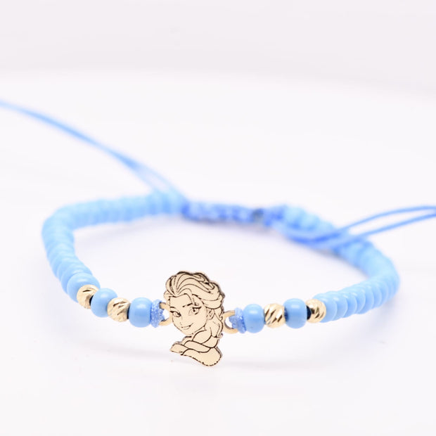 14K Gold Elsa Frozen Blue Macramé Bracelet – Adjustable Children’s Gift