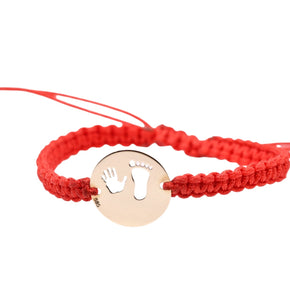 14K Gold Baby Hand & Footprint Disc Red Macramé Bracelet – Adjustable