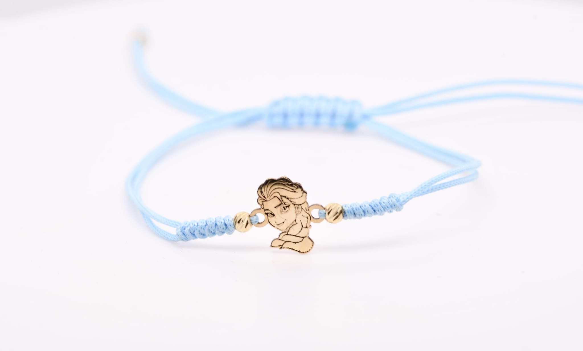 14K Gold Elsa Princess Charm Blue String Bracelet