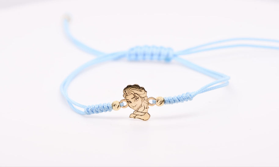 14K Gold Elsa Princess Charm Blue String Bracelet