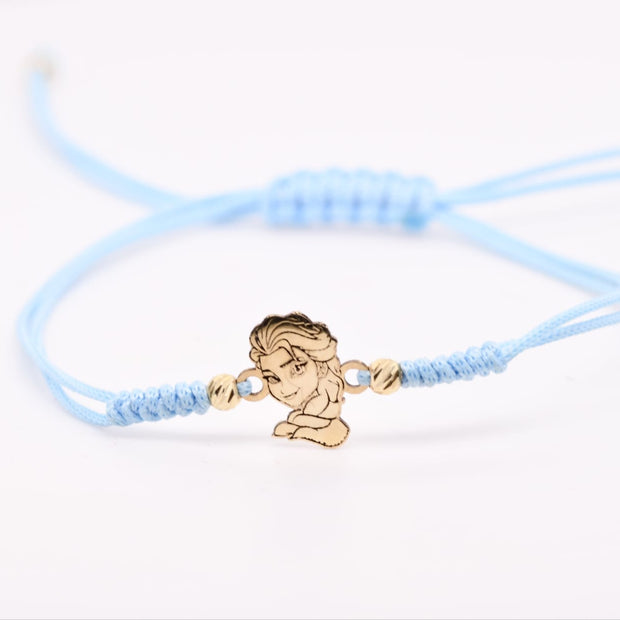 14K Gold Elsa Princess Charm Blue String Bracelet