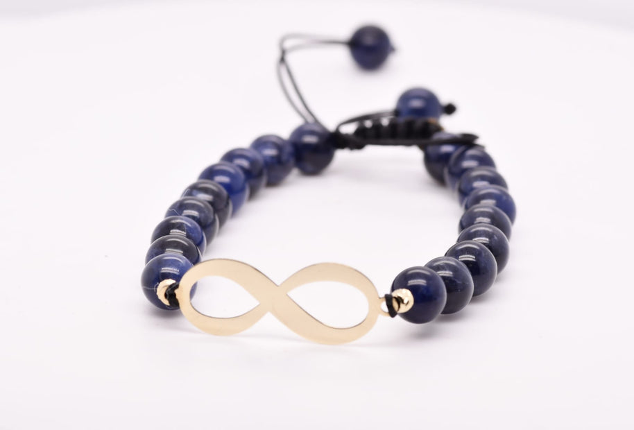 14K Gold Infinity Charm Blue Agate Bead Bracelet