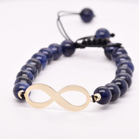 14K Gold Infinity Charm Blue Agate Bead Bracelet