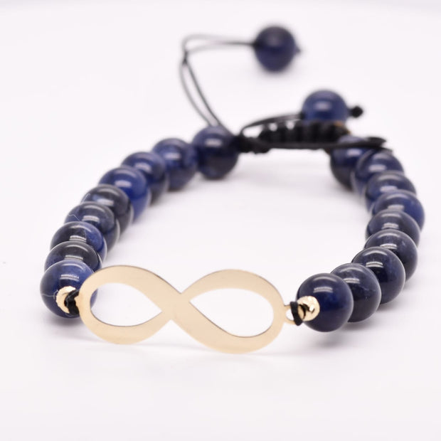 14K Gold Infinity Charm Blue Agate Bead Bracelet