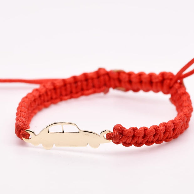 14K Gold Car Charm Red Macramé Bracelet