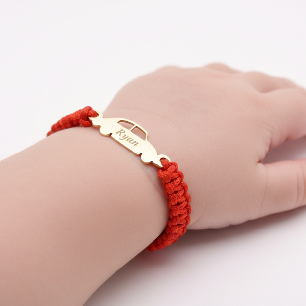 14K Gold Car Charm Red Macramé Bracelet