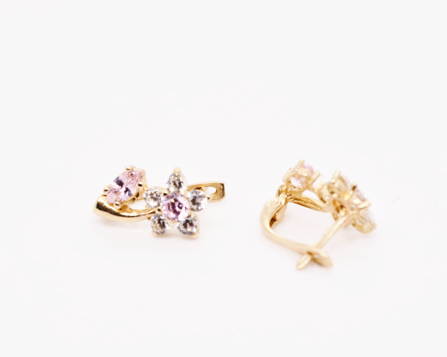 14K Gold Pink Flower Earrings for Children