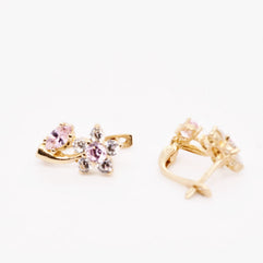 14K Gold Pink Flower Earrings for Children