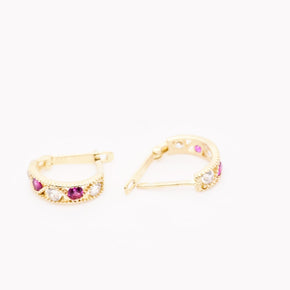 14K Gold Pink & White Stone Children's Earrings