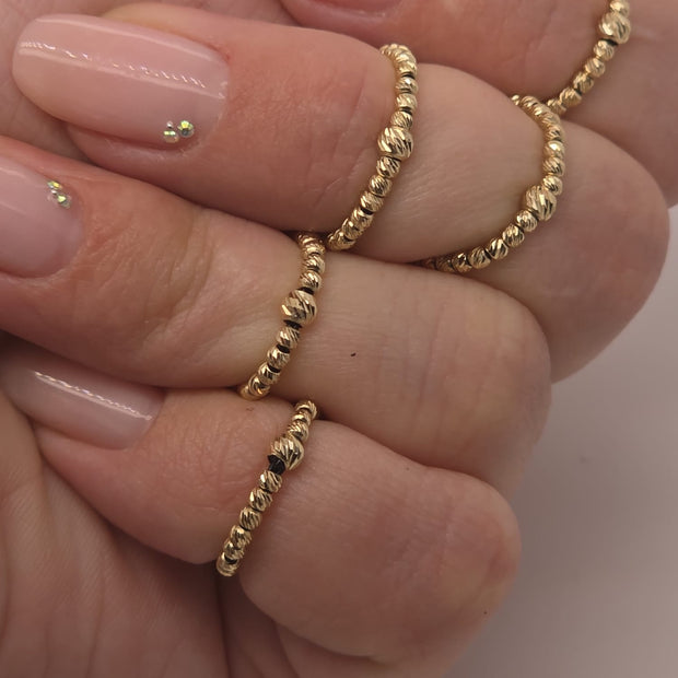 14K Gold Midi Ring | Diamond-Cut Beaded Knuckle Ring 2mm