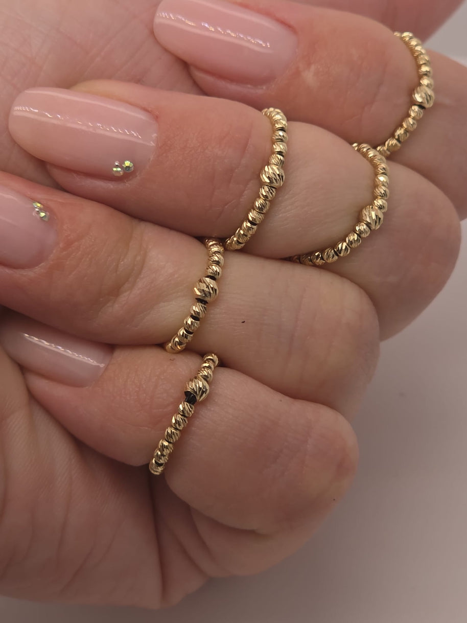 14K Gold Midi Ring | Diamond-Cut Beaded Knuckle Ring 2.5mm