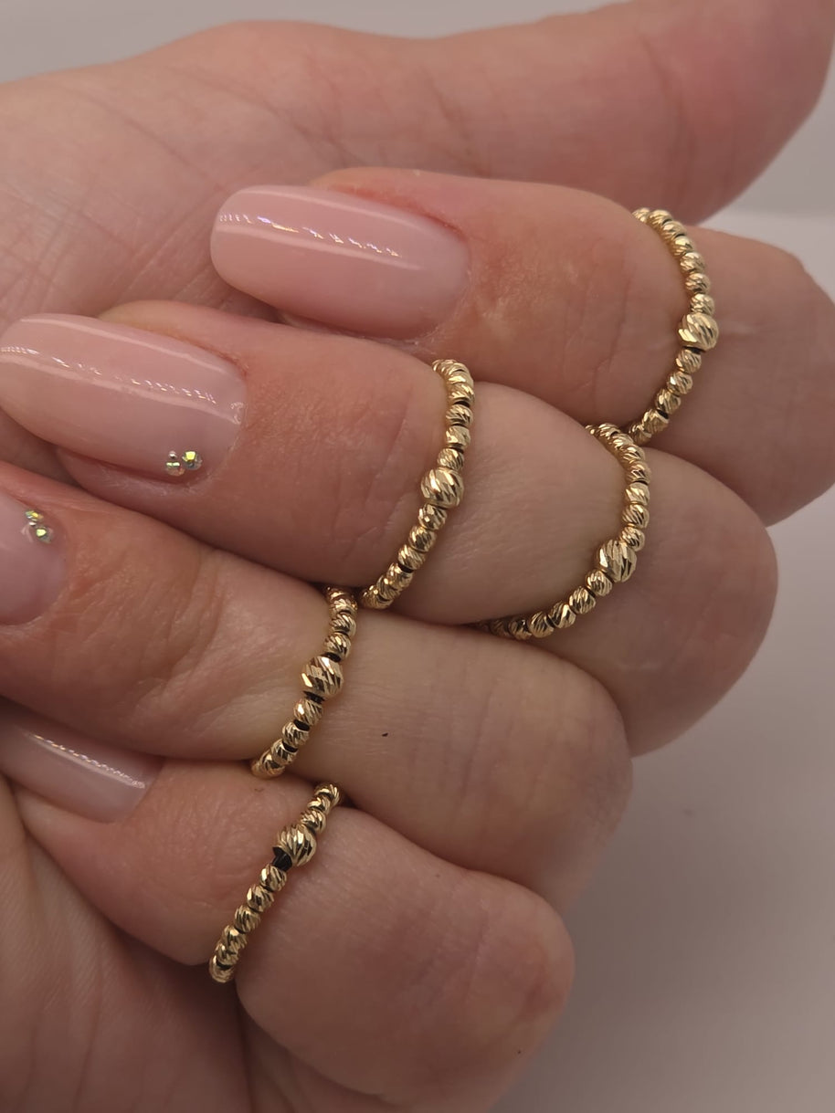 14K Gold Midi Ring | Diamond-Cut Beaded Knuckle Ring 2mm
