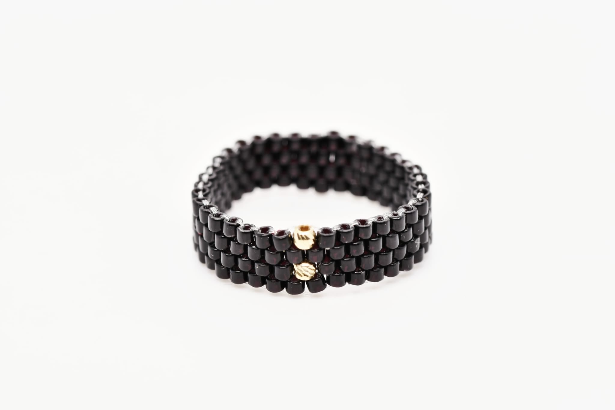 Unisex Miyuki Elastic Ring | Handmade with 14K Gold Accent Beads