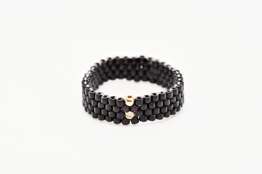 Unisex Miyuki Elastic Ring | Handmade with 14K Gold Accent Beads