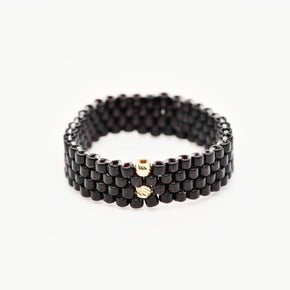 Unisex Miyuki Elastic Ring | Handmade with 14K Gold Accent Beads