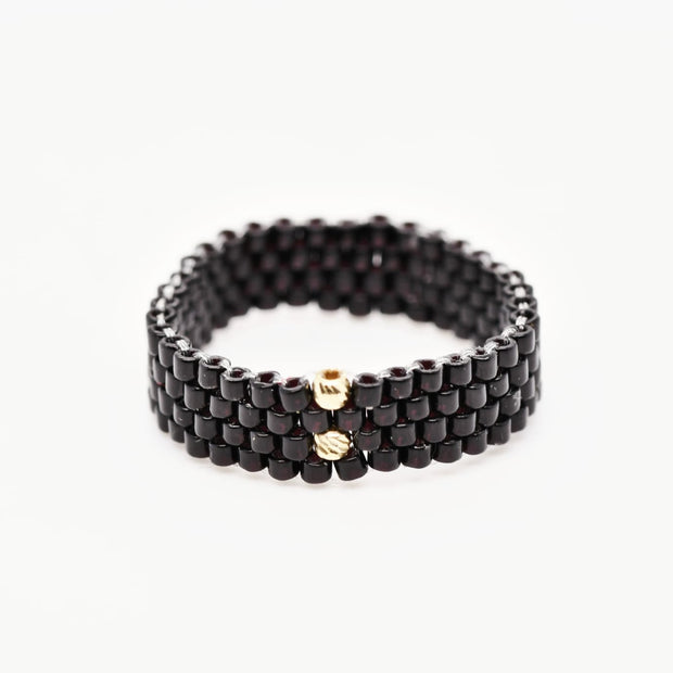 Unisex Miyuki Elastic Ring | Handmade with 14K Gold Accent Beads