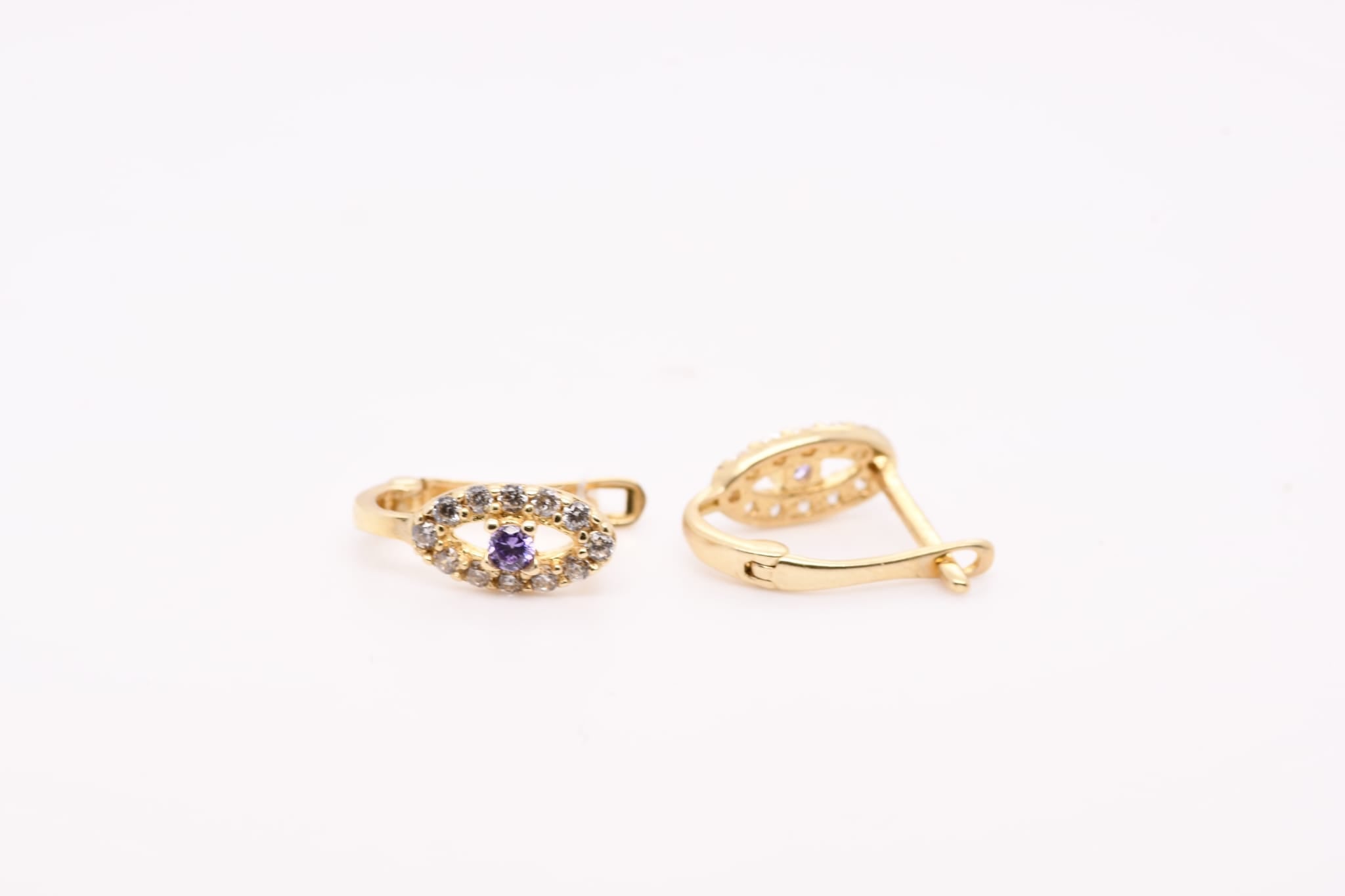 14K Gold Evil Eye Earrings for Children