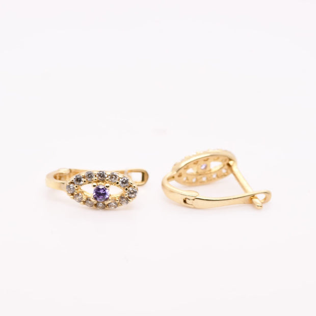 14K Gold Evil Eye Earrings for Children
