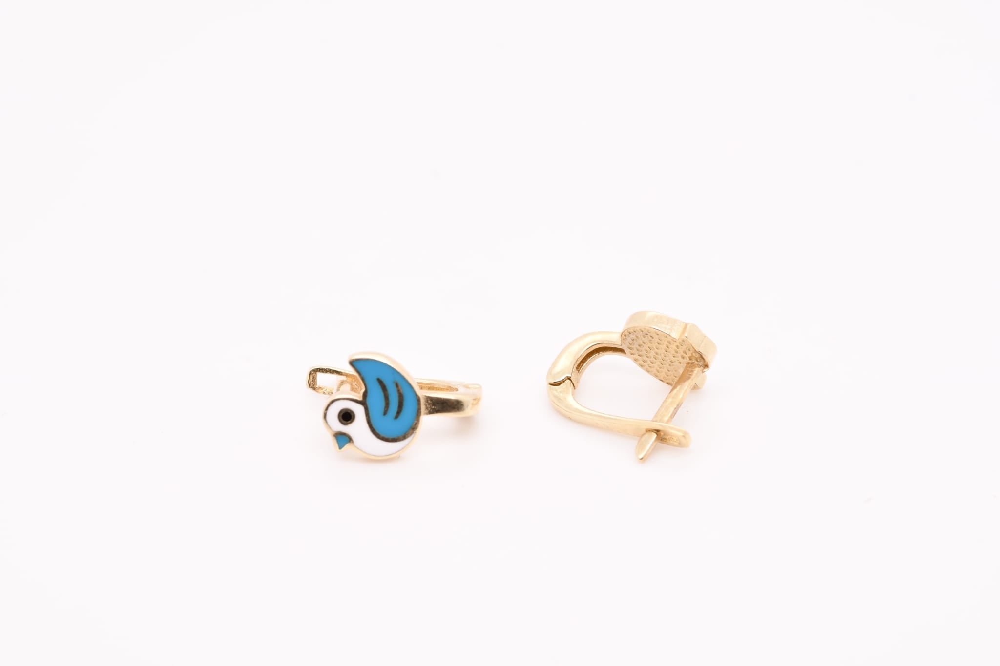 14K Gold Blue Bird Earrings for Children