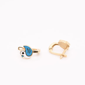 14K Gold Blue Bird Earrings for Children
