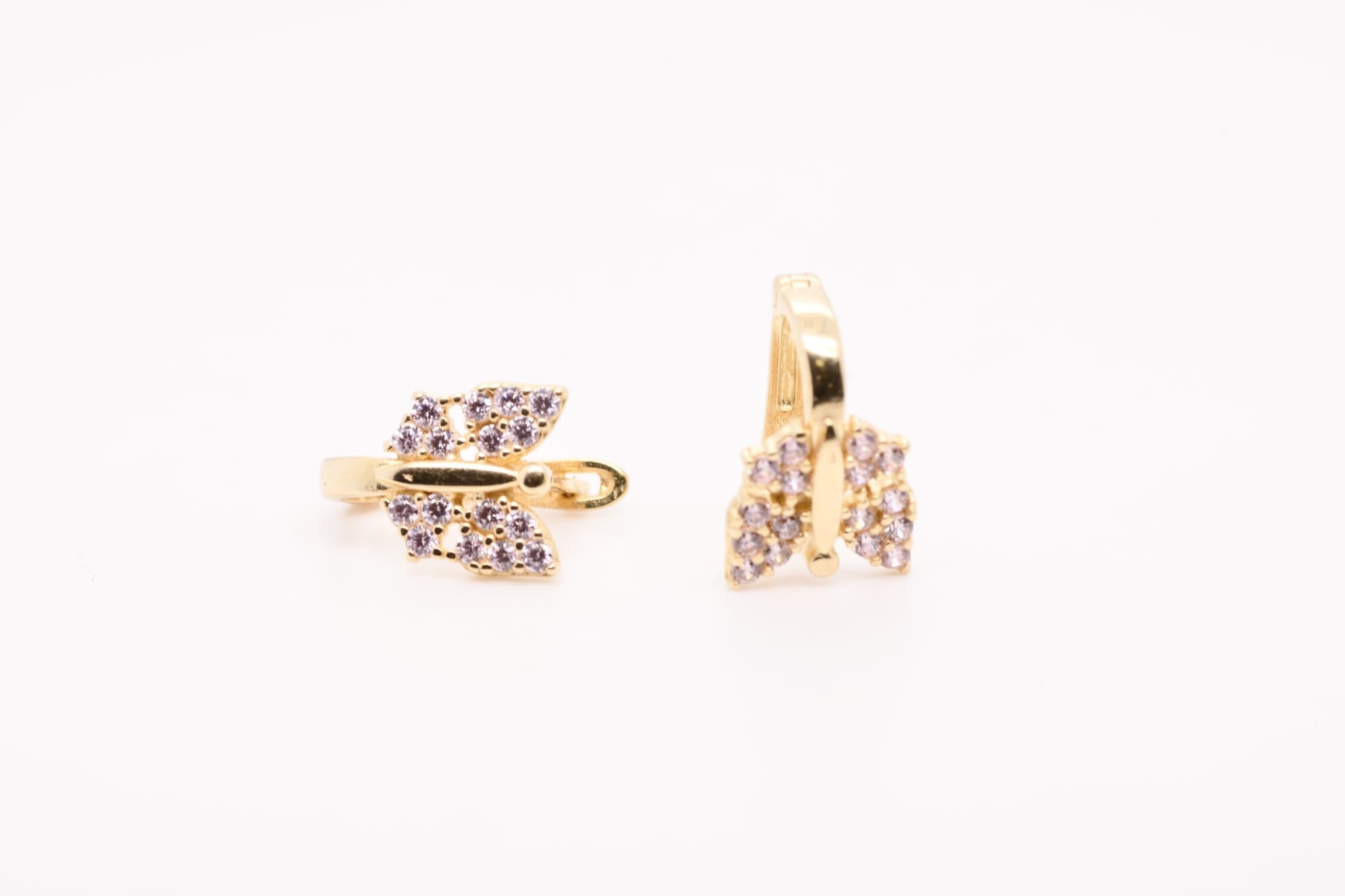 14K Gold Leaf Earrings for Children with Pink Zirconia