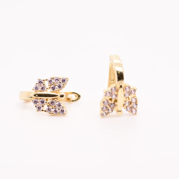 14K Gold Leaf Earrings for Children with Pink Zirconia
