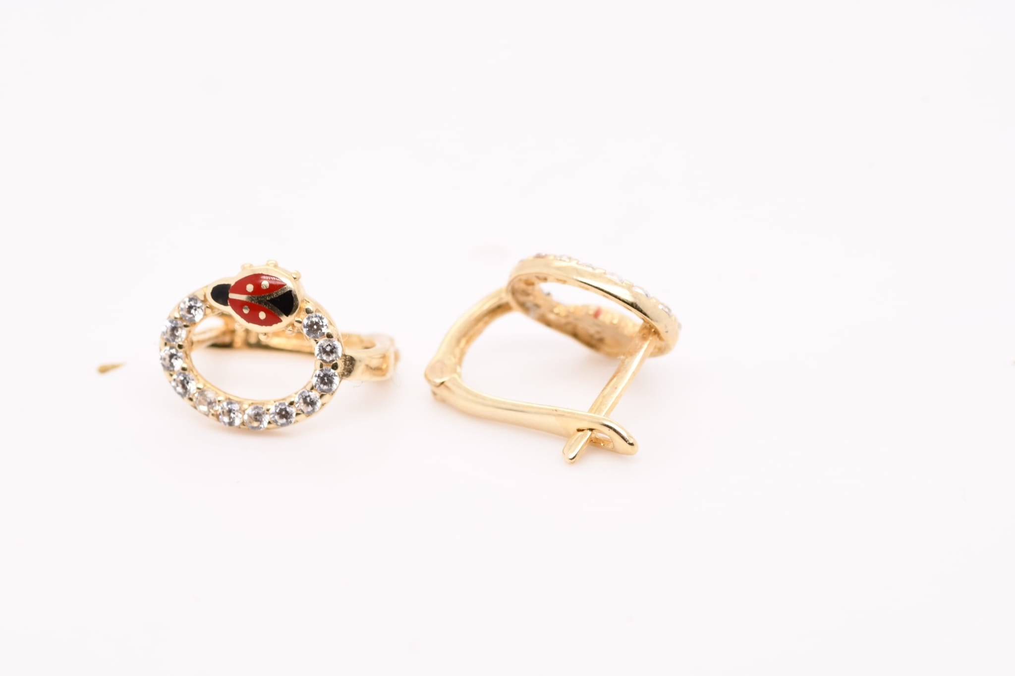 14K Gold Ladybug Circle Earrings for Children