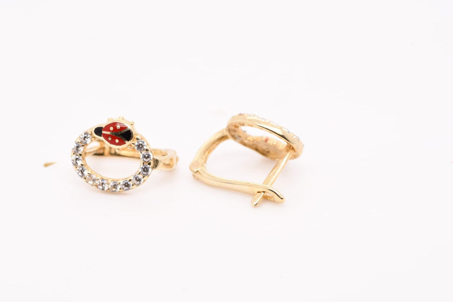 14K Gold Ladybug Circle Earrings for Children