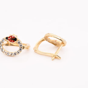 14K Gold Ladybug Circle Earrings for Children